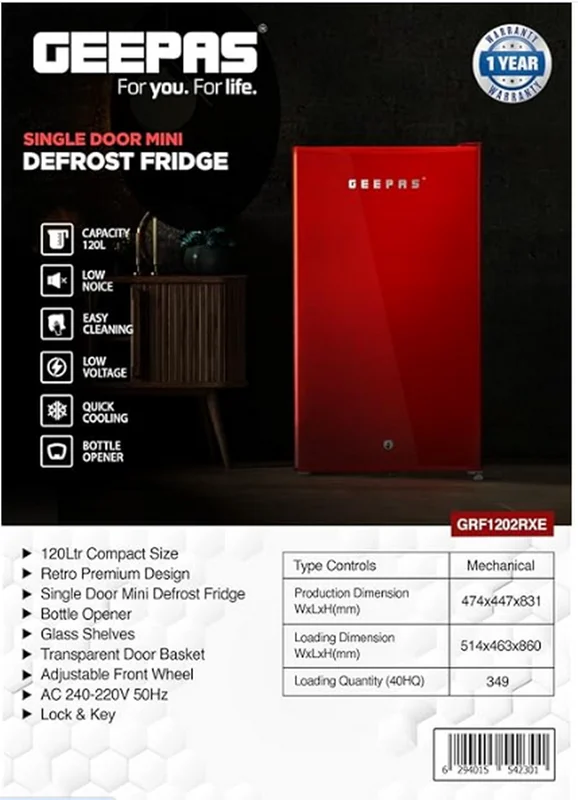 یخچال فریزر رنگی جیپاس {اصلی} مدل GRF1202RXE