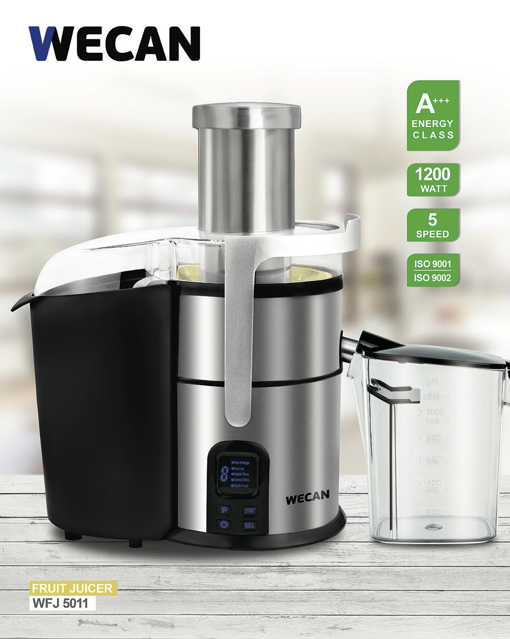 آبمیوه گیری تیغه تیتانیوم حرفه ای ویکن WECANFRUITJUICER-WFJ5011